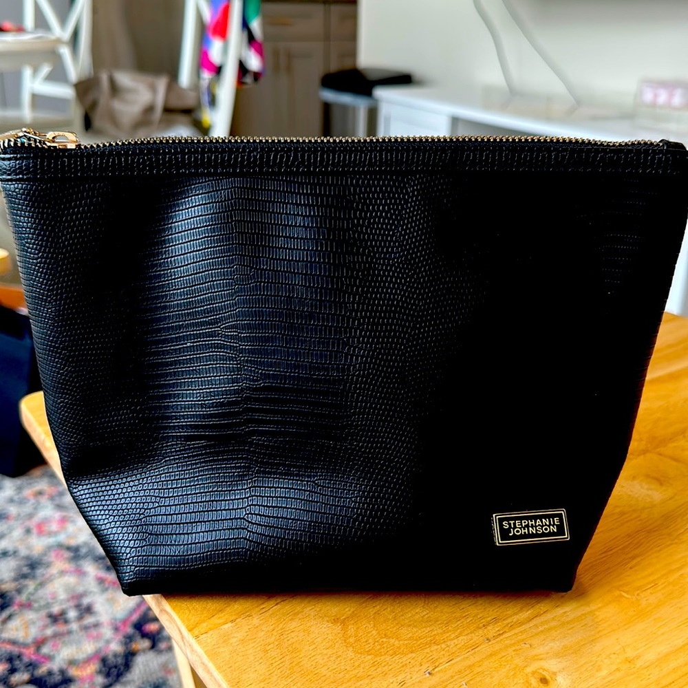 Stephanie Johnson large black makeup bag, gently used.